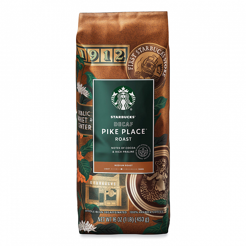 Whole Bean Coffee, Decaffeinated, Pike Place, 1 lb, Bag (12540222)