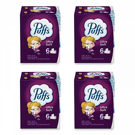 Ultra Soft Facial Tissue, 2-Ply, White, 124 Sheets/Box, 6 Boxes/Pack, 4 Packs/Carton (35554)
