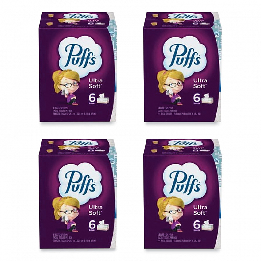 Ultra Soft Facial Tissue, 2-Ply, White, 124 Sheets/Box, 6 Boxes/Pack, 4 Packs/Carton (35554)