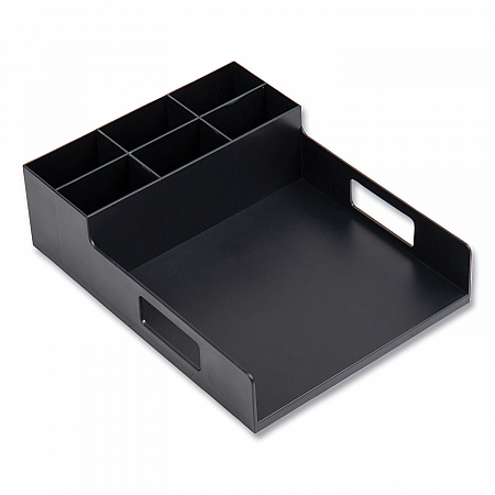 Network Collection Utensil, Napkin and Plate Countertop Organizer, 15.2 x 11.5 x 4.45, Plastic, Black (PSNAPUTBLK)