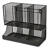 Network Collection 2-Tier 6-Compartment Coffee Cup and Condiment Countertop Organizer, 5 x 13 x 11.5, Black (UPMESHBLK)