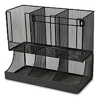 Network Collection 2-Tier 6-Compartment Coffee Cup and Condiment Countertop Organizer, 5 x 13 x 11.5, Black (UPMESHBLK)