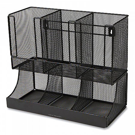 Network Collection 2-Tier 6-Compartment Coffee Cup and Condiment Countertop Organizer, 5 x 13 x 11.5, Black (UPMESHBLK)
