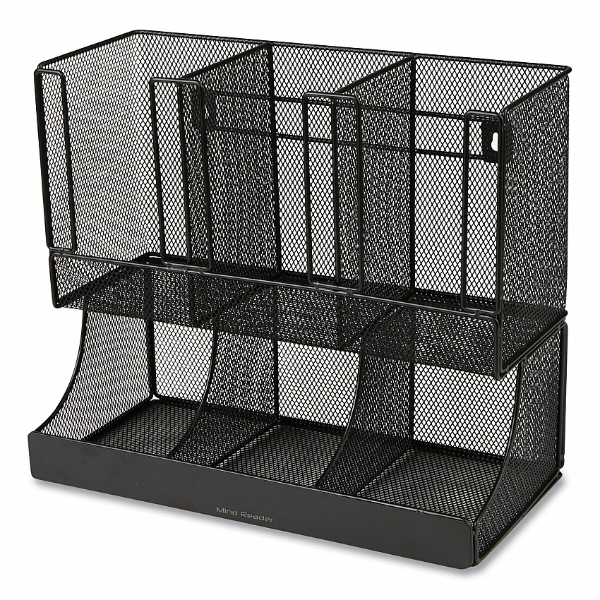 Network Collection 2-Tier 6-Compartment Coffee Cup and Condiment Countertop Organizer, 5 x 13 x 11.5, Black (UPMESHBLK)