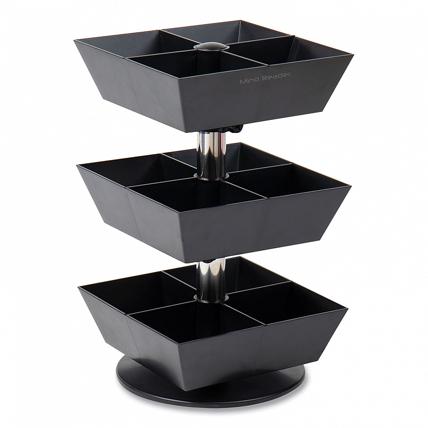 Anchor Collection 3-Tier 12-Compartment Tea and Condiment Carousel Countertop Organizer, 6.75 x 6.75 x 11.5, Black (TEASWIV3TBLK)