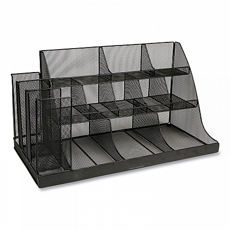 Network Collection 14-Compartment Coffee Cup and Condiment Countertop Organizer, 11.61 x 23.9 x 12.76, Black (CMG2MESHBLK)