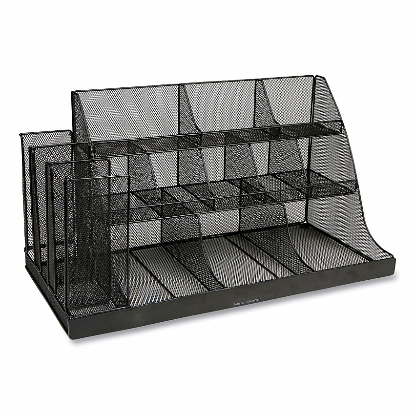 Network Collection 14-Compartment Coffee Cup and Condiment Countertop Organizer, 11.61 x 23.9 x 12.76, Black (CMG2MESHBLK)