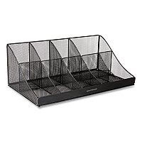 Network Collection 11-Compartment Coffee Cup and Condiment Countertop Organizer, 9.5 x 17.88 x 6.63, Black (COMORGMESHBL)
