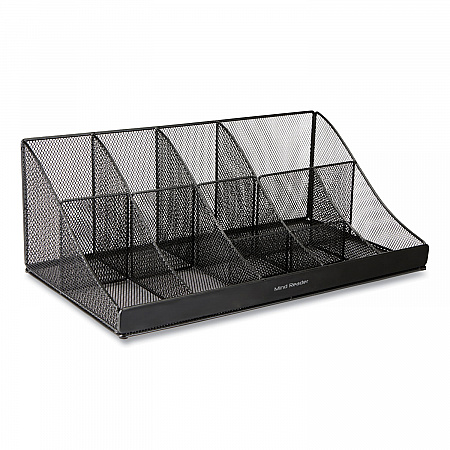 Network Collection 11-Compartment Coffee Cup and Condiment Countertop Organizer, 9.5 x 17.88 x 6.63, Black (COMORGMESHBL)