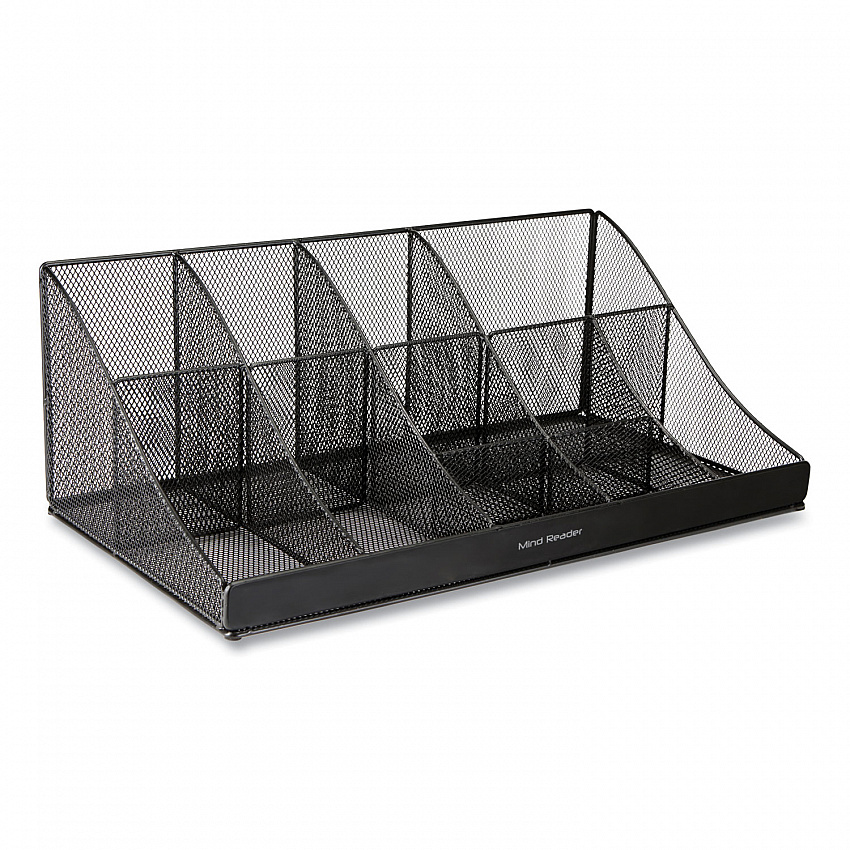 Network Collection 11-Compartment Coffee Cup and Condiment Countertop Organizer, 9.5 x 17.88 x 6.63, Black (COMORGMESHBL)