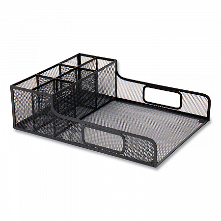 Network Collection Utensil, Napkin and Plate Countertop Organizer, 11.5 x 14.75 x 5.5, Metal, Black (PSNAMESHBLK)
