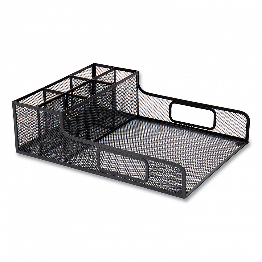 Network Collection Utensil, Napkin and Plate Countertop Organizer, 11.5 x 14.75 x 5.5, Metal, Black (PSNAMESHBLK)