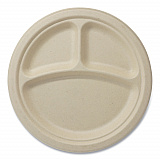 Fiber Plates, 3-Compartment, Paper, 9" dia, Natural, 1,000/Carton (PLSC9TLFS)
