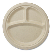 Fiber Plates, 3-Compartment, Paper, 9" dia, Natural, 1,000/Carton (PLSC9TLFS)