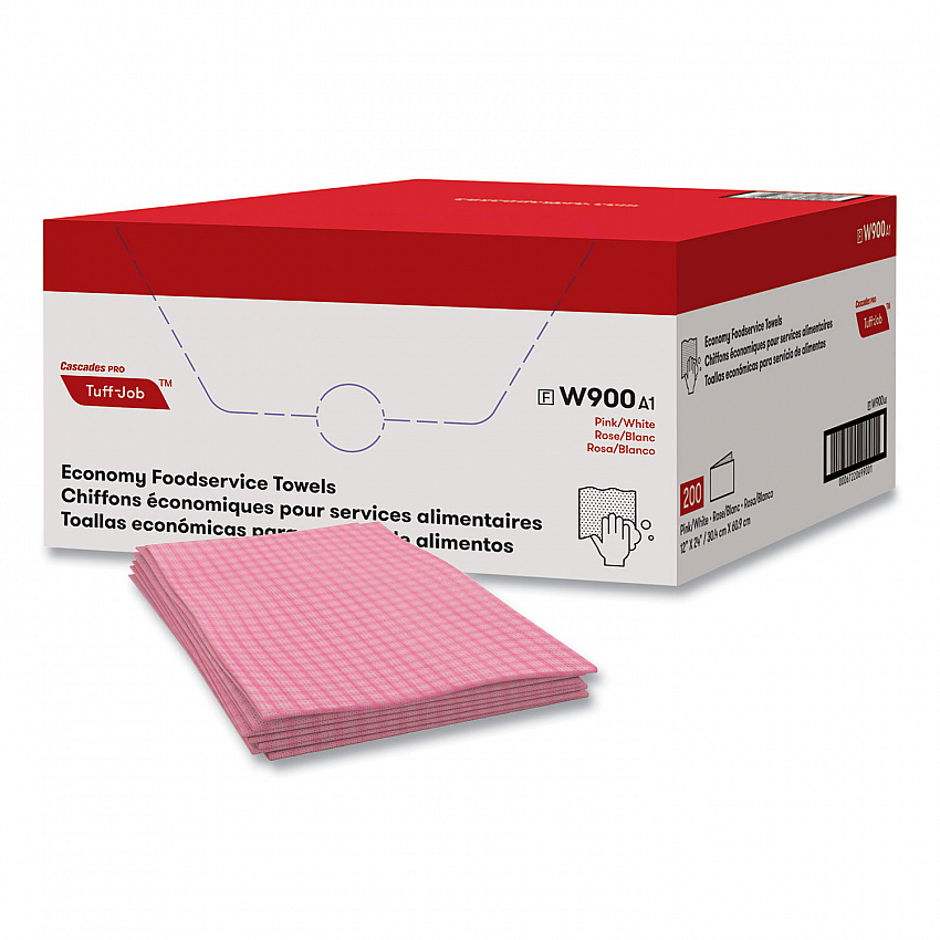 Tuff-Job Foodservice Towels, 12 x 24, Pink/White, 200/Carton (W900)