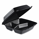 Insulated Foam Hinged Lid Containers, 3 Compartments, 7.96 x 3.2 x 8.36, Black, 200/Carton (85HTB3R)