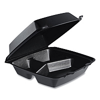 Insulated Foam Hinged Lid Containers, 3 Compartments, 7.96 x 3.2 x 8.36, Black, 200/Carton (85HTB3R)