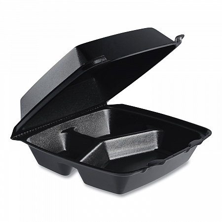 Insulated Foam Hinged Lid Containers, 3 Compartments, 7.96 x 3.2 x 8.36, Black, 200/Carton (85HTB3R)