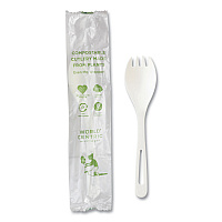 TPLA Wrapped Cutlery, Spork, Plastic, Light Beige, 750/Carton (RKPSI)