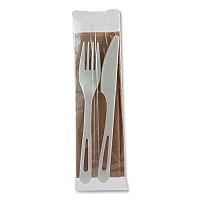 TPLA Wrapped Cutlery, Fork/Knife/Napkin, Plastic, Light Beige, 500/Carton (ASPSFKN)