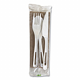 TPLA Wrapped Cutlery, Ribbed, Fork/Knife/Napkin/Spoon, Plastic, Light Beige, 250/Carton (ASPSTNL)