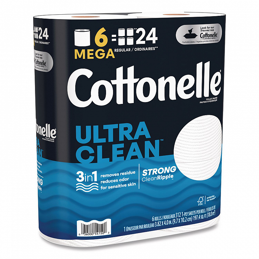 Ultra CleanCare Toilet Paper, Strong Tissue, Septic Safe, 1-Ply, White, 284 Sheets/Roll, 6 Rolls/Pack, 36 Rolls/Carton (55699)