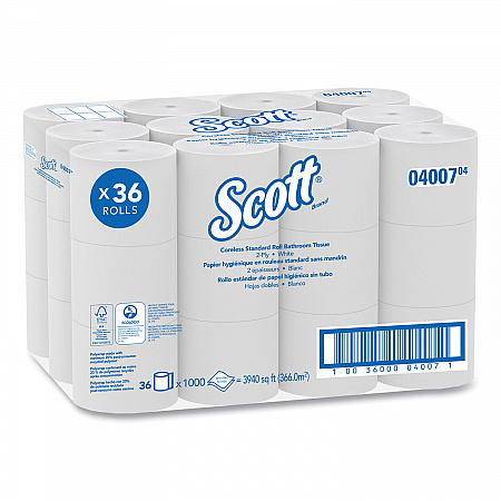 Essential Coreless SRB Bathroom Tissue, Septic Safe, 2-Ply, White, 1,000 Sheets/Roll, 36 Rolls/Carton (04007)