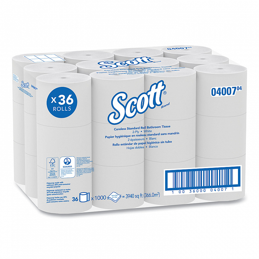 Essential Coreless SRB Bathroom Tissue, Septic Safe, 2-Ply, White, 1,000 Sheets/Roll, 36 Rolls/Carton (04007)