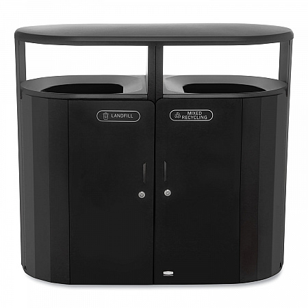 RESIST Dual Stream Waste and Recycling Container, 46 gal, Metal, Black (2184980)