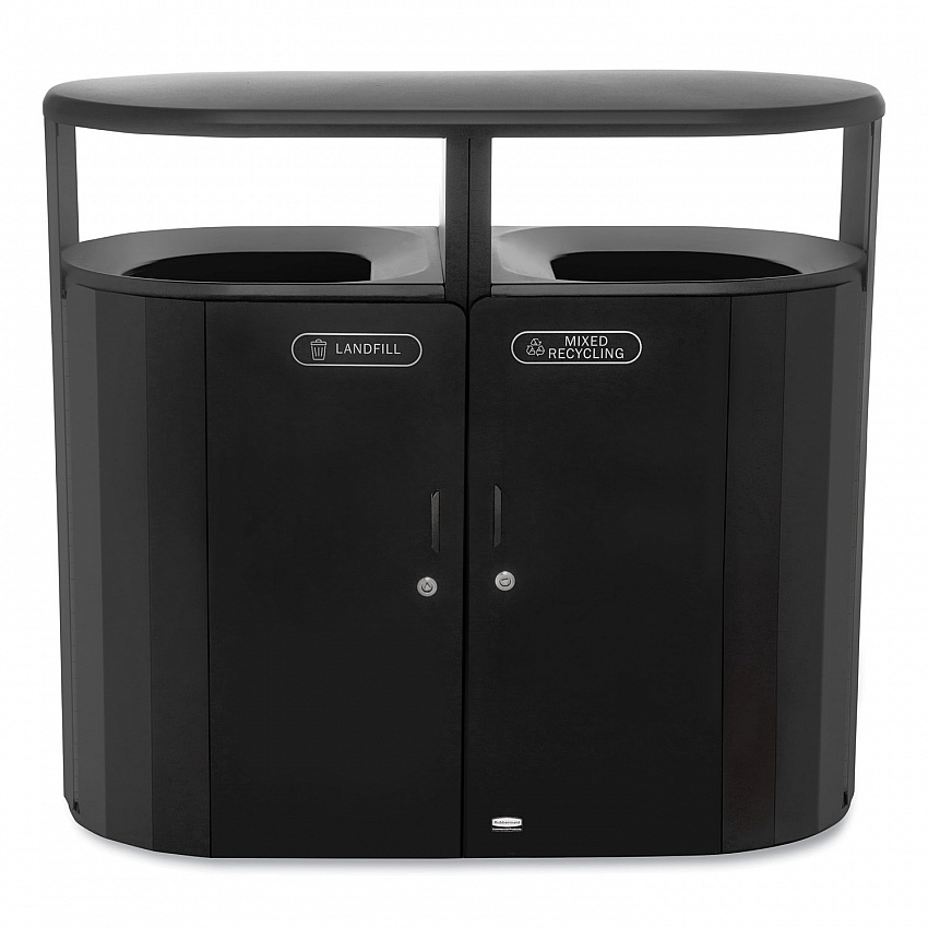 RESIST Dual Stream Waste and Recycling Container, 46 gal, Metal, Black (2184980)