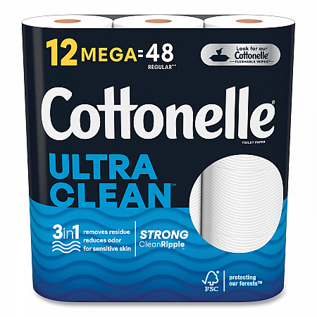 Ultra CleanCare Toilet Paper, Strong Tissue, Septic Safe, 1-Ply, White, 284 Sheets/Roll, 12 Rolls/Pack, 48 Rolls/Carton (55489)