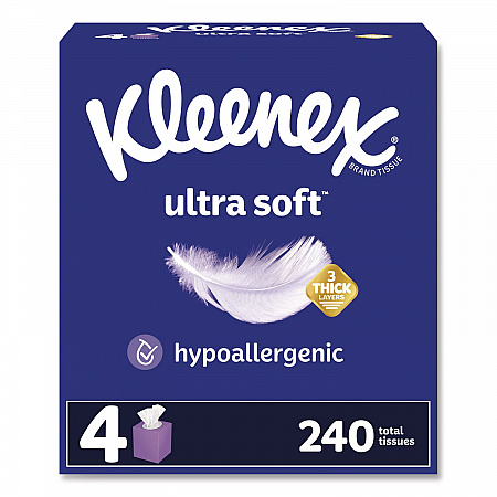 Ultra Soft Facial Tissue, 3-Ply, White, 60 Sheets/Box, 4 Boxes/Pack, 12 Packs/Carton (54308)