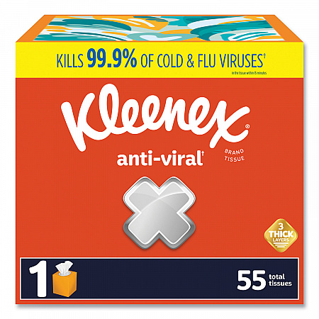 Anti-Viral Facial Tissue, 3-Ply, White, 55 Sheets/Box, 27 Boxes/Carton (54505)