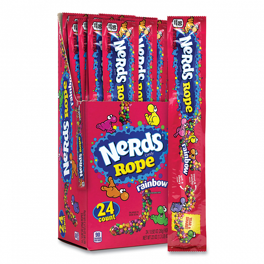 Nerds Rope Candy, Fruity, 0.92 oz Individually Wrapped, 24/Carton (22002136)