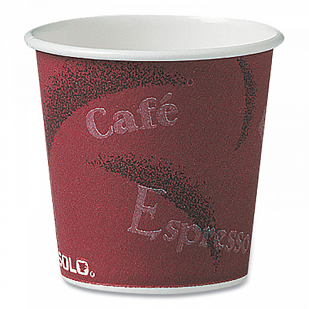 Single-Sided Poly Paper Hot Cups, 4 oz, Bistro Design, 50/Pack, 20 Packs/Carton (374SI)