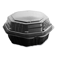 OctaView Hinged-Lid Hot Food Containers, 6.3 x 3.1 x 1.5, Black/Clear, Plastic, 200/Carton (806011PP94)