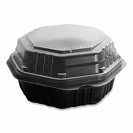 OctaView Hinged-Lid Hot Food Containers, 6.3 x 3.1 x 1.5, Black/Clear, Plastic, 200/Carton (806011PP94)