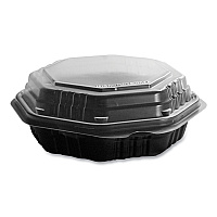OctaView Hinged-Lid Hot Food Containers, 6.3 x 1.2 x 1.2, Black/Clear, Plastic, 200/Carton (806012PP94)