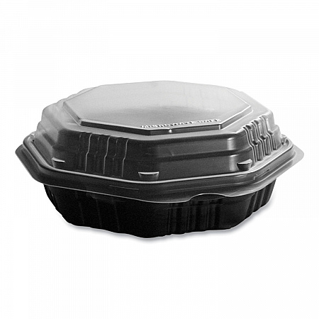 OctaView Hinged-Lid Hot Food Containers, 6.3 x 1.2 x 1.2, Black/Clear, Plastic, 200/Carton (806012PP94)