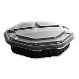 OctaView Hinged-Lid Hot Food Containers, 3 Compartments, 38 oz, 9.55 x 9.1 x 2.4, Black/Clear, Plastic, 100/Carton (809014PP94)