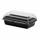 Creative Carryouts Hinged Plastic Hot Deli Boxes, 28 oz, 7.87 x 5.4 x 3, Black/Clear, 200/Carton (846622PS94)