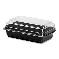 Creative Carryouts Hinged Plastic Hot Deli Boxes, 28 oz, 7.87 x 5.4 x 3, Black/Clear, 200/Carton (846622PS94)