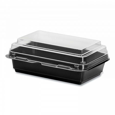 Creative Carryouts Hinged Plastic Hot Deli Boxes, 28 oz, 7.87 x 5.4 x 3, Black/Clear, 200/Carton (846622PS94)