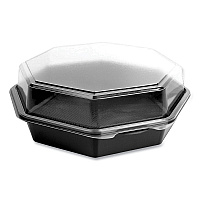 OctaView Hinged-Lid Cold Food Containers, 42 oz, 9.57 x 9.2 x 3.2, Black/Clear, Plastic, 100/Carton (864612PS94)