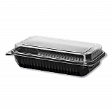 Hinged-Lid Dinner Box, 64 oz, 11.5 x 8.1 x 3, Black/Clear, Plastic, 100/Carton (919017PM94)