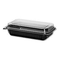 Hinged-Lid Dinner Box, 64 oz, 11.5 x 8.1 x 3, Black/Clear, Plastic, 100/Carton (919017PM94)