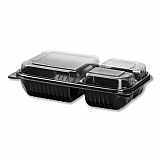 Hinged-Lid Dinner Box, 3 Compartments, 32 oz, 11.5 x 8.1 x 3, Black/Clear, Plastic, 100/Carton (919019PM94)
