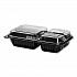Hinged-Lid Dinner Box, 3 Compartments, 32 oz, 11.5 x 8.1 x 3, Black/Clear, Plastic, 100/Carton (919019PM94)