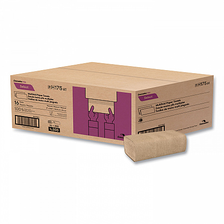 Select Folded Towels, Multifold, 1-Ply, 9 x 9.45, Natural, 250/Pack, 16 Packs/Carton (H175)