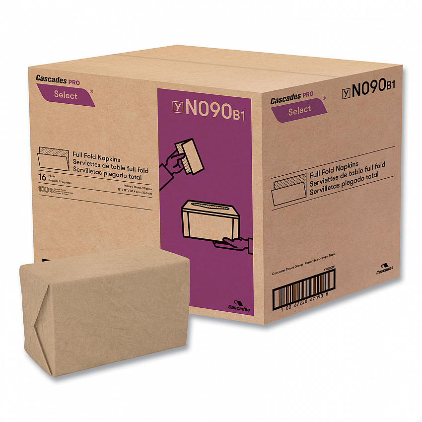 Select Full Fold II Napkins, 1-Ply, 12 x 12, White, 375/Pack, 24/Carton (N090)